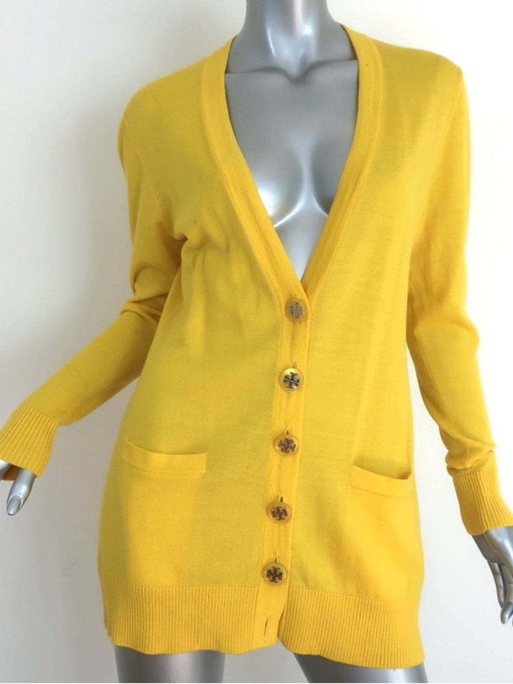 Tory Burch Yellow Extra Long Cardigan Sweater